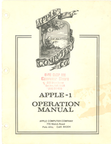 Cover of the operations manual of the Apple I